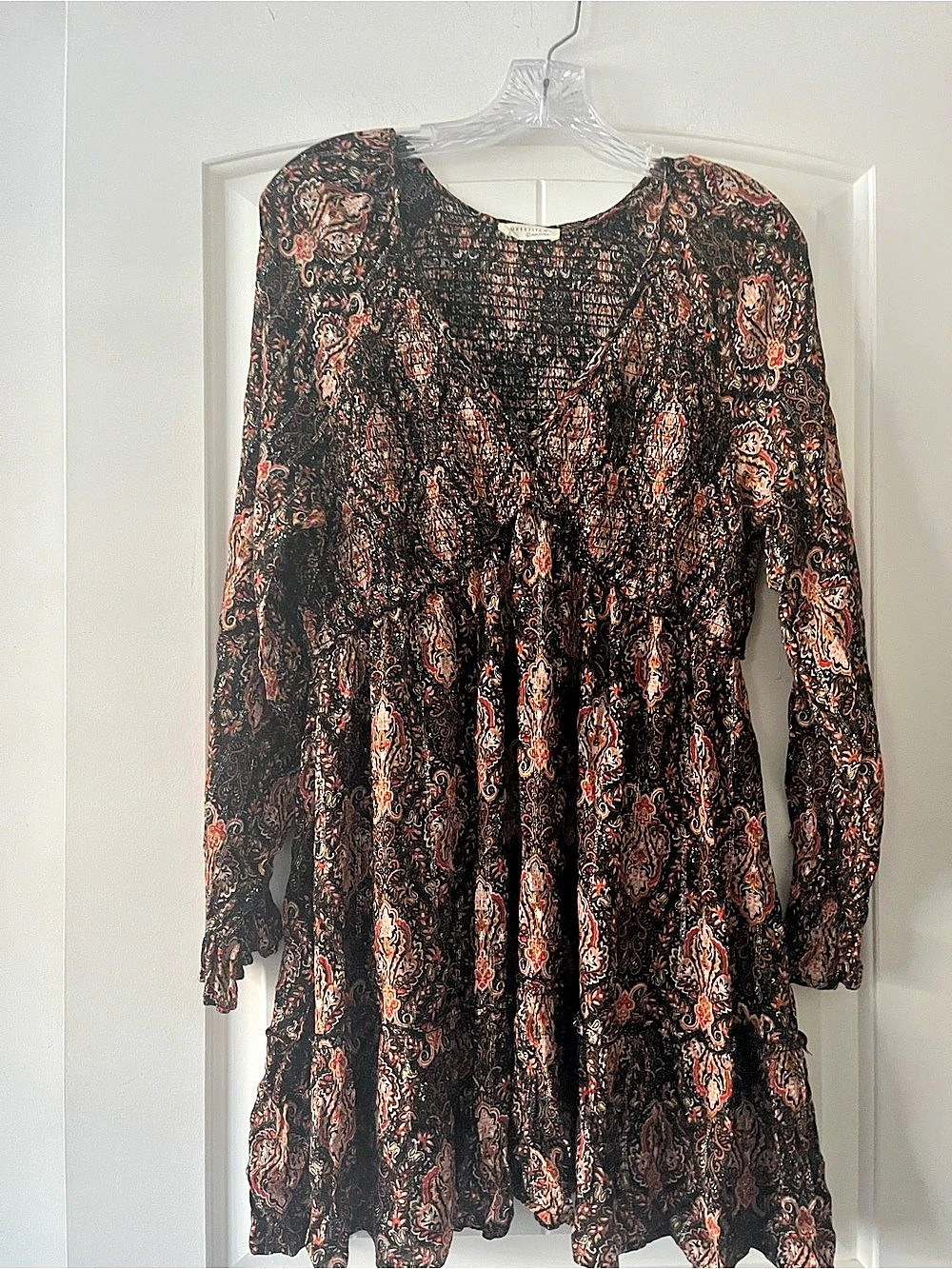 Love Stitch Paisley Mini Dress in Black & Orange